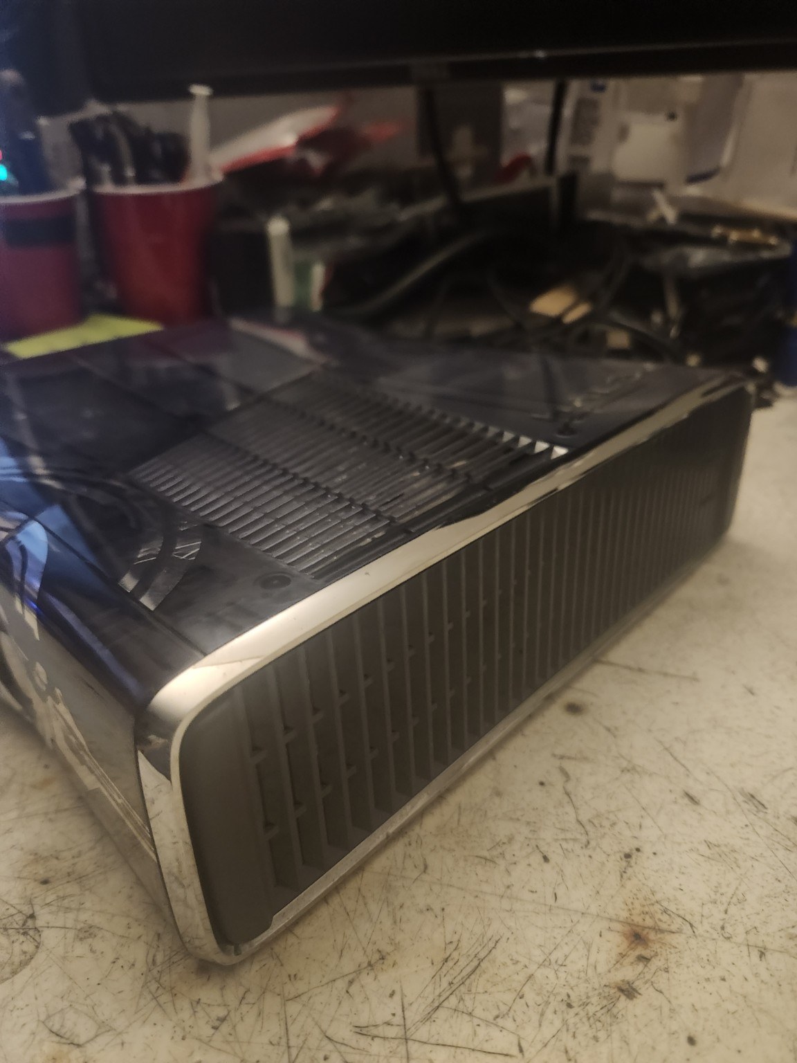 Actual Xbox 360 Halo 4 console rear corner and ventilation view
