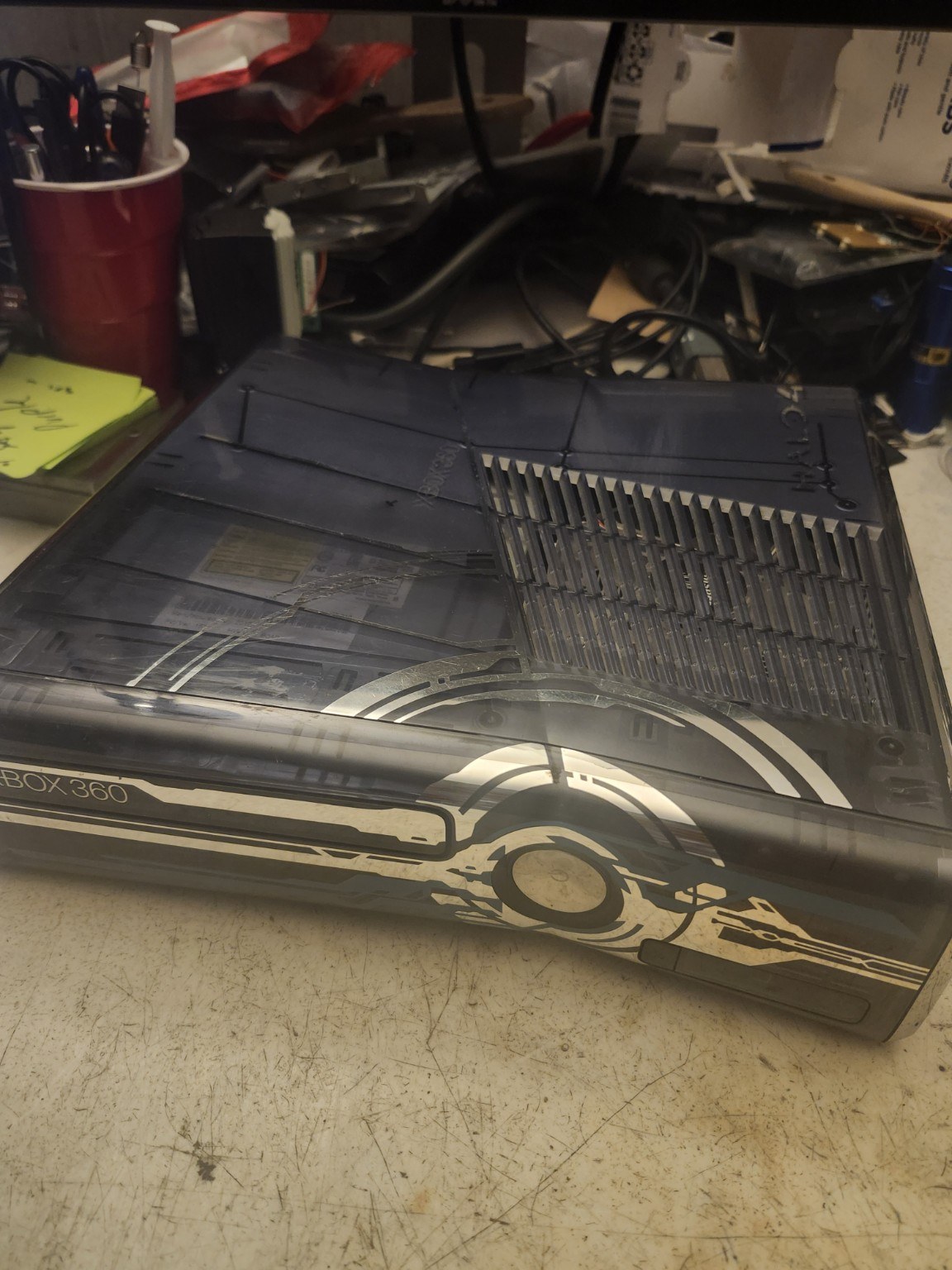 Actual Xbox 360 Halo 4 console top shell and ventilation view
