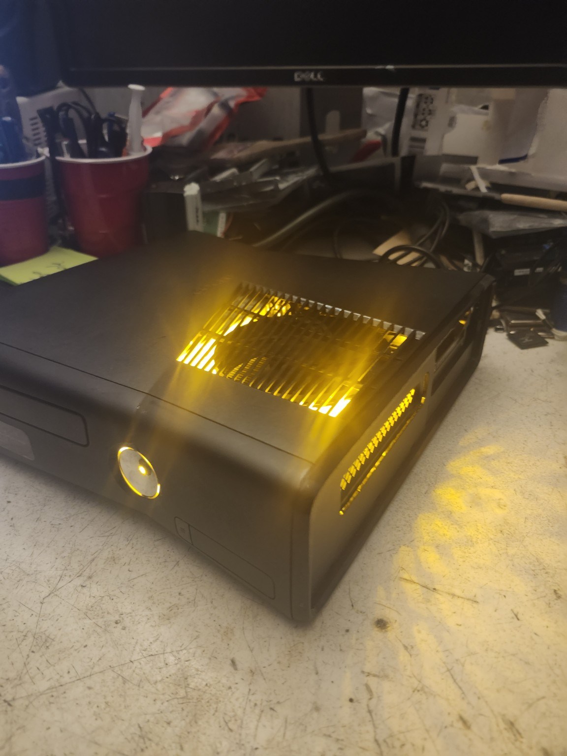 Xbox 360 Slim yellow gold LED custom build build photo 7