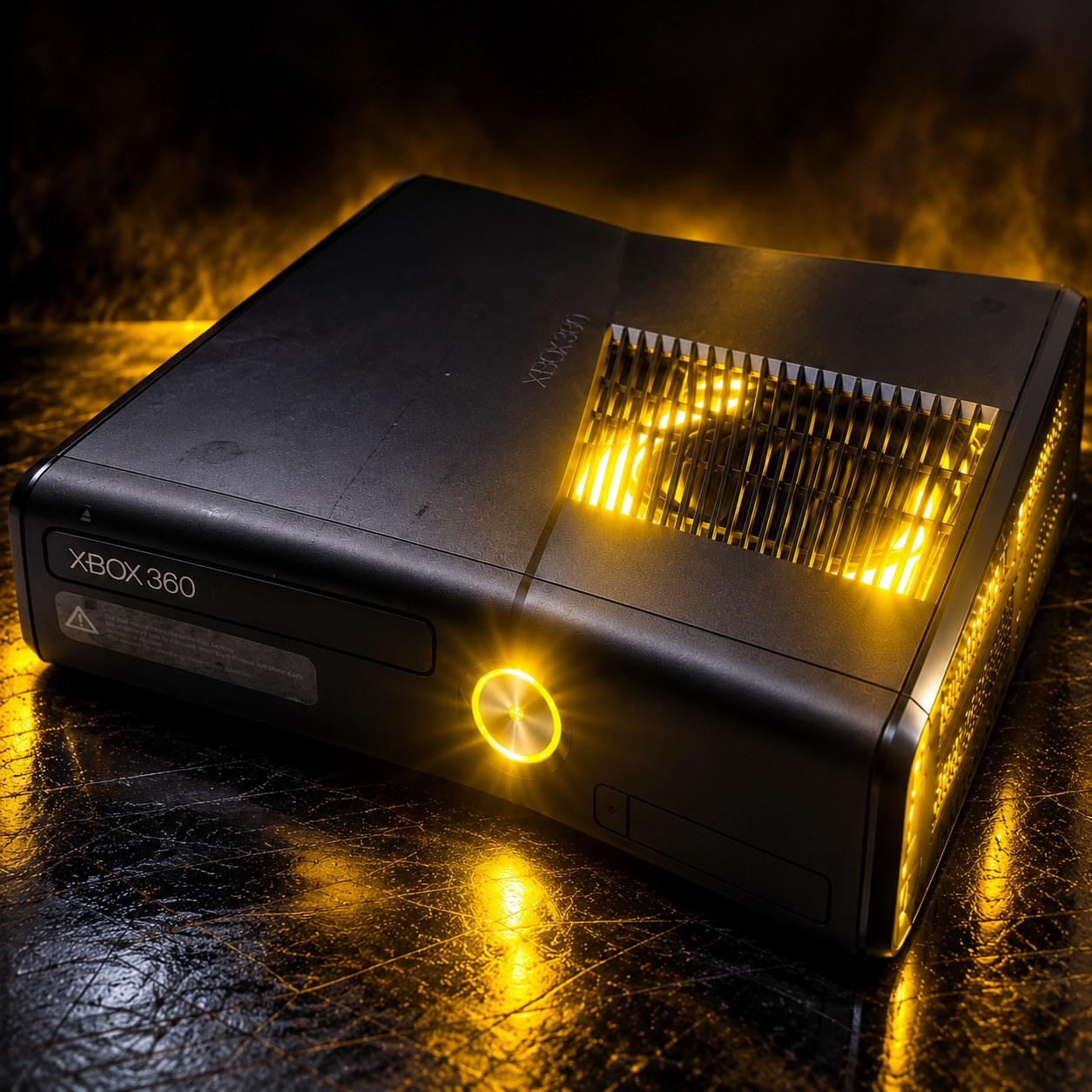 Xbox 360 Slim custom build with yellow gold LED lighting